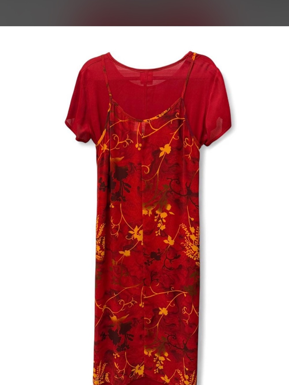 Rabbit Rabbit Rabbit Red Floral Slip Dress with Yellow Print - Picture 6 of 6